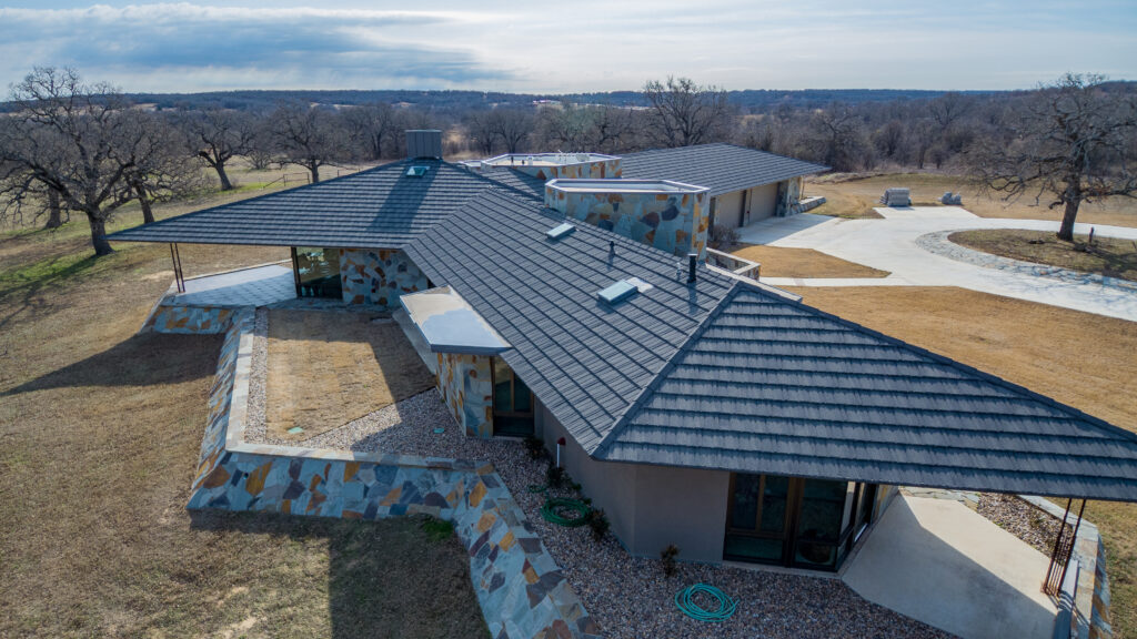 This image is a drone photo highlighting a new roof.