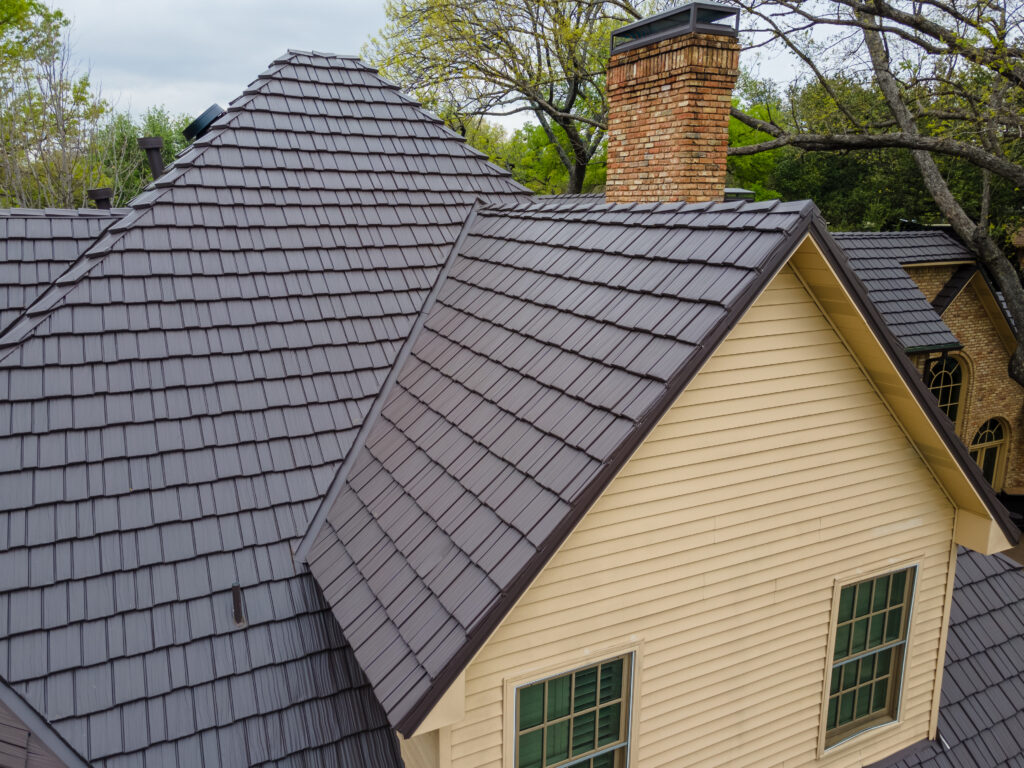 This image highlights a roofing company's shingle work from a marketing perspective.